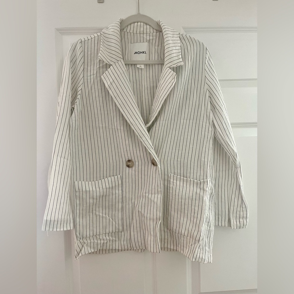 Monki White and Black Pinstripe Linen Suit Set